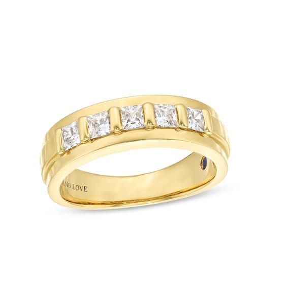 Vera Wang Love Collection Men's 1 CT. T.w. Square Diamond Five Stone Wedding Band in 14K Gold Product Image