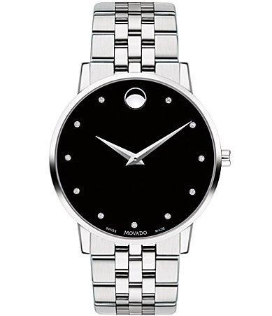 Movado Museum Classic Link Bracelet Watch with Diamond Detail Product Image