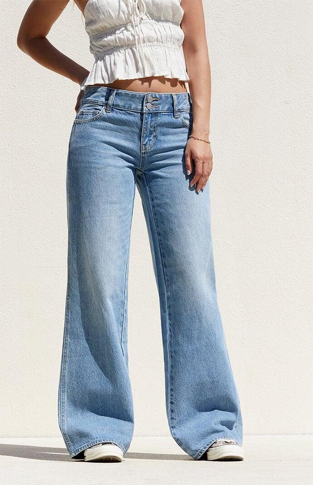 Women's Double Button Low Rise Baggy Jeans - Product Image