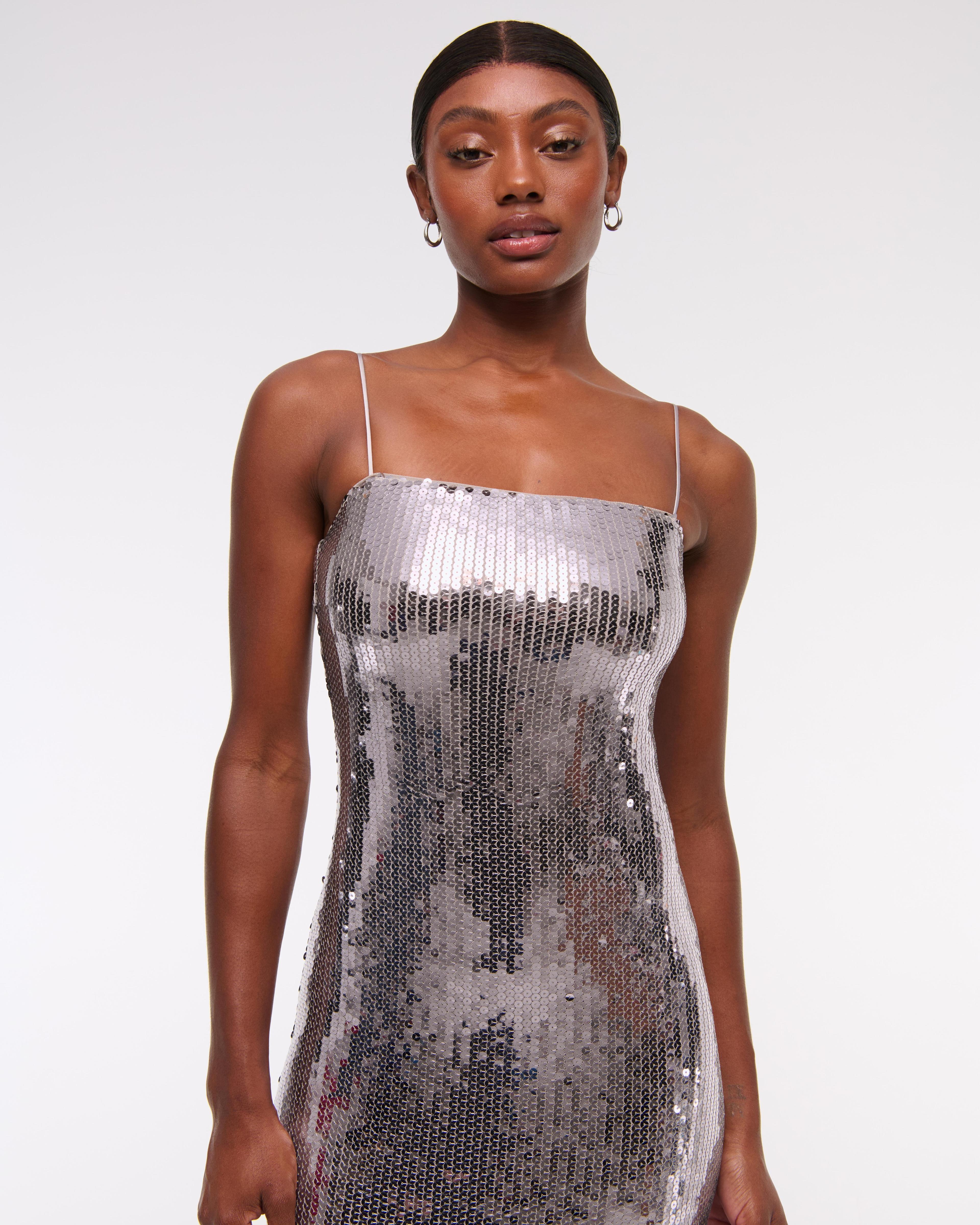 Straight Neck Sequin Midi Dress Product Image