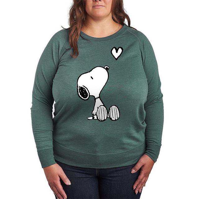 Plus Size Peanuts Valentines Snoopy Heart Graphic Tee, Womens Grey Green Product Image