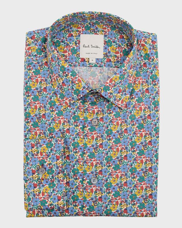 Mens Cotton Floral-Print Sport Shirt Product Image