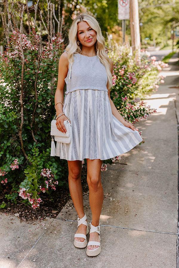 Cute Smile Stripe Mini Dress in Grey Product Image