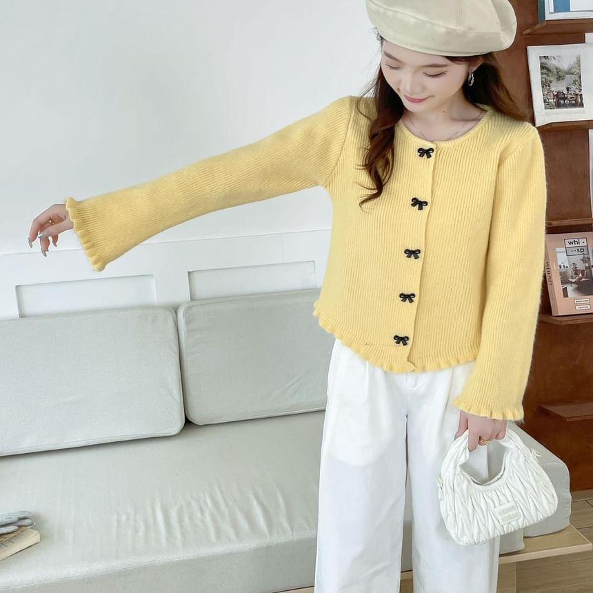 Frill Trim Plain Crop Cardigan Product Image