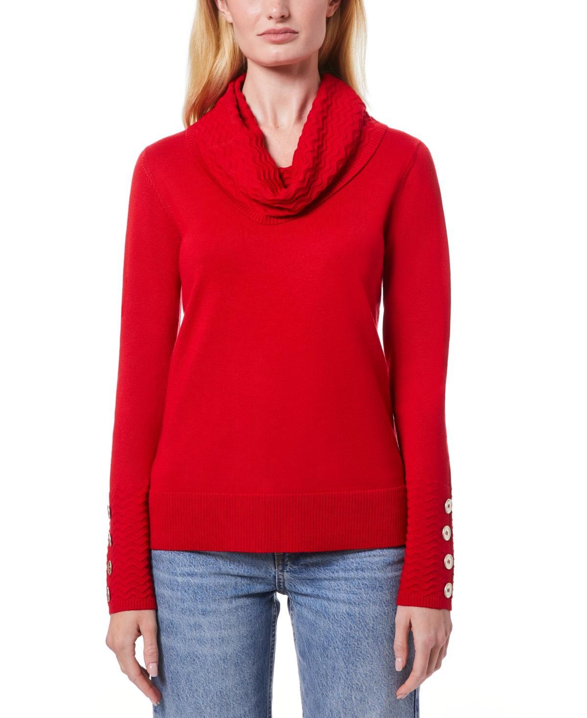 Melissa Paige Womens Chevron-Trimmed Cowl-Neck Sweater, Regular & Petites Product Image