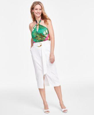 I.N.C. International Concepts Womens Printed Halter Top Front Slit Skirt Created For Macys Product Image