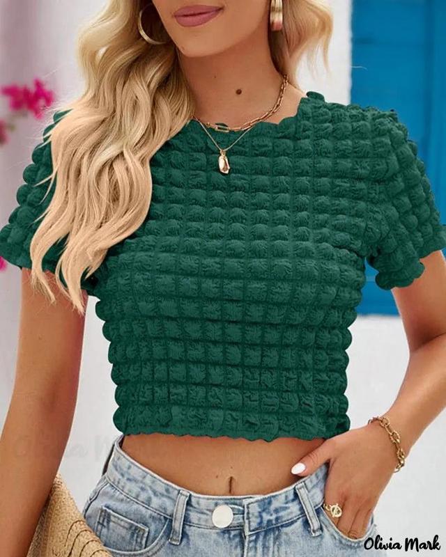 Olivia Mark – Womens Textured Round Neck Cropped Top Product Image