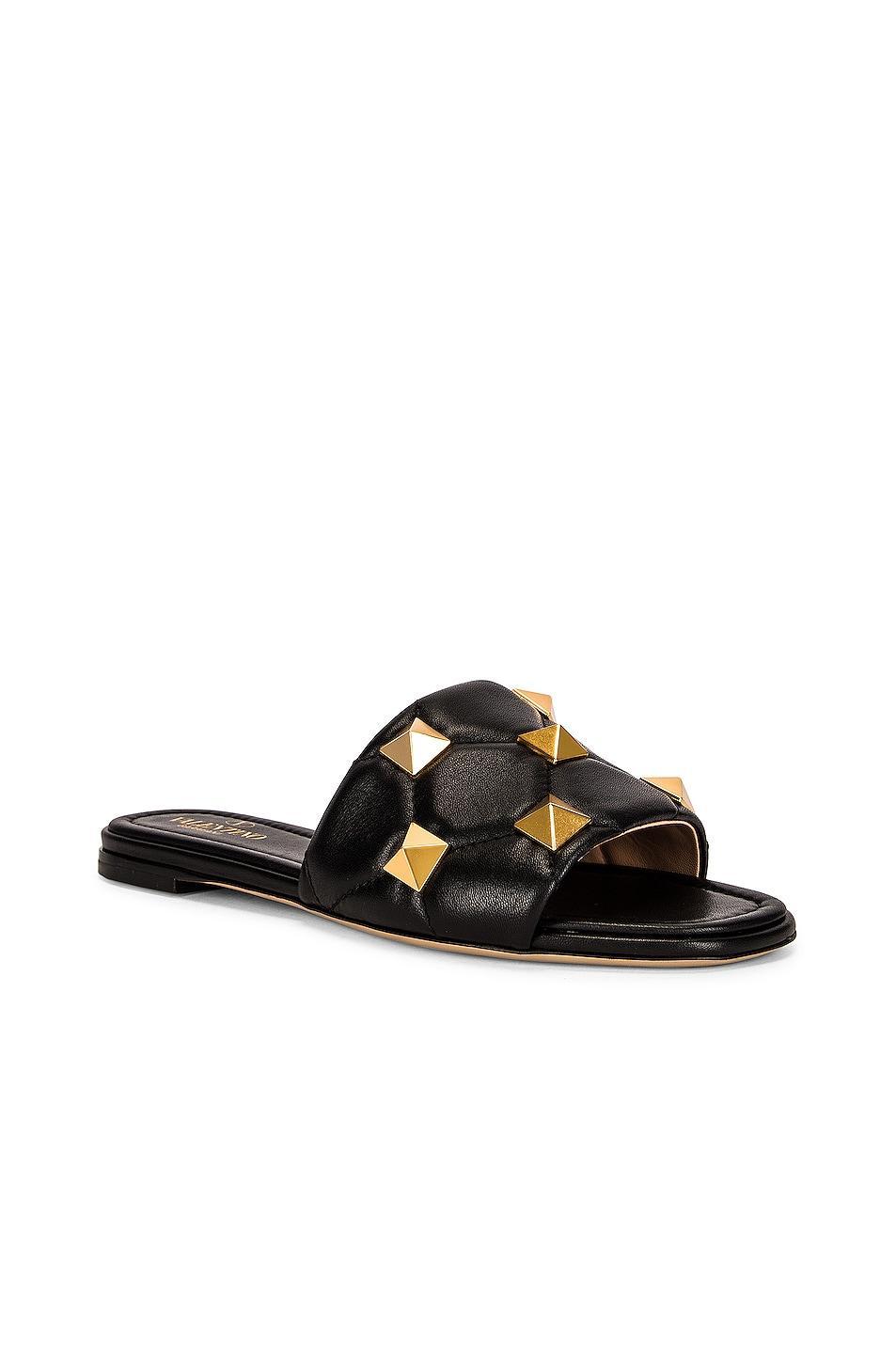 Valentino Garavani Roman Stud Slides in Black Product Image