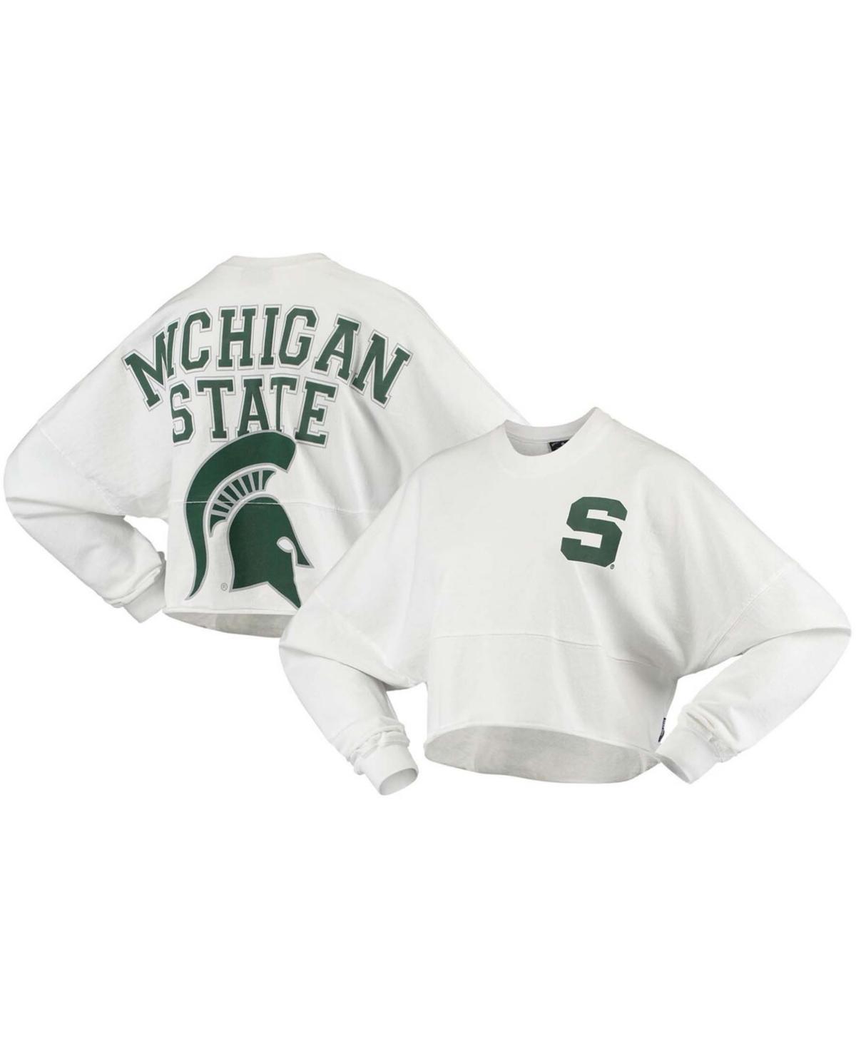 Womens White Michigan State Spartans Raw Hem Cropped Long Sleeve T-shirt Product Image