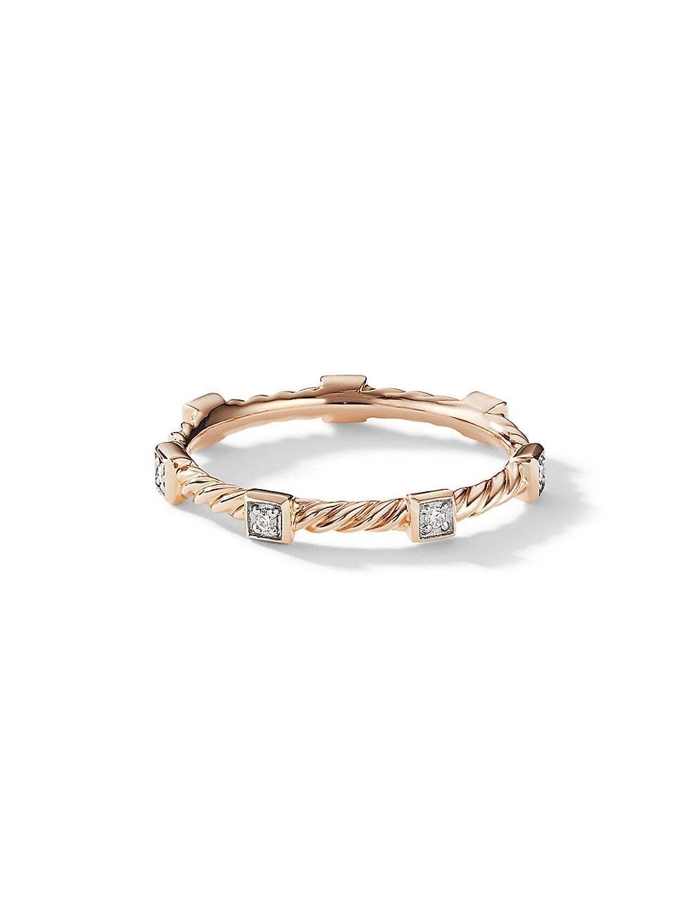 Womens Cable Collectibles Stack Ring in 18K Rose Gold with Diamonds Product Image