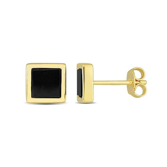 Men's 5.3mm Square Onyx Stud Earrings in Sterling Silver and Yellow Rhodium Product Image