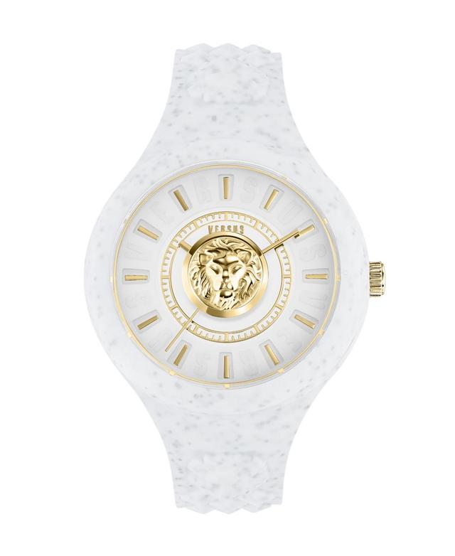 Versus Versace Womens Fire Island Lion Glitter Quartz White Silicone Strap 39mm - White Product Image