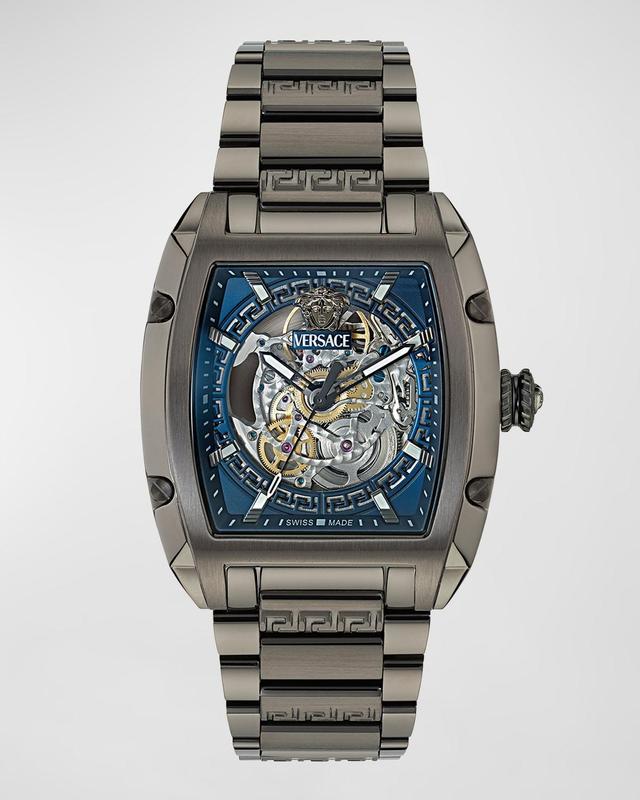 Versace Mens Dominus Skeleton Dial Automatic Gunmetal Tone Stainless Steel Bracelet Watch Product Image