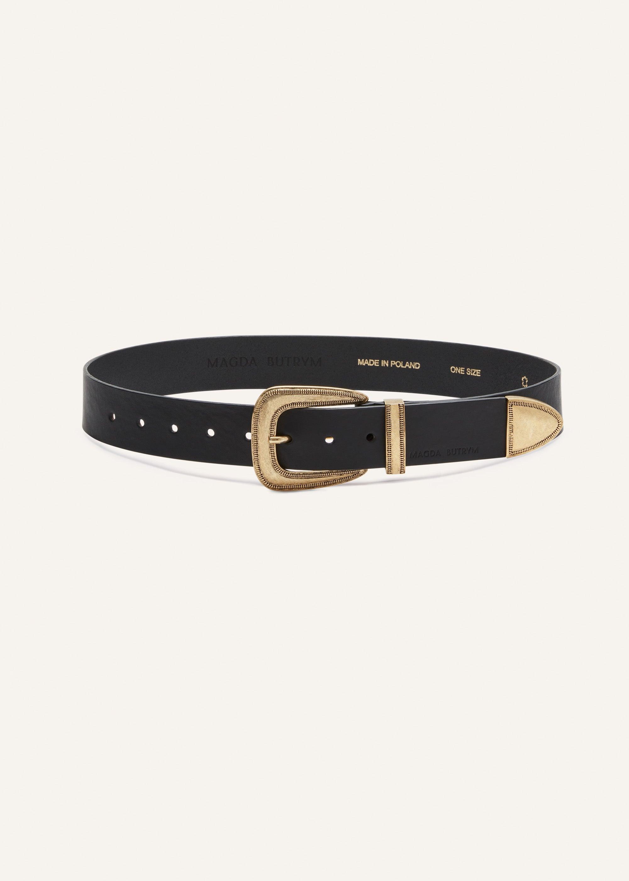 Gold-tone buckle belt in black leather Product Image