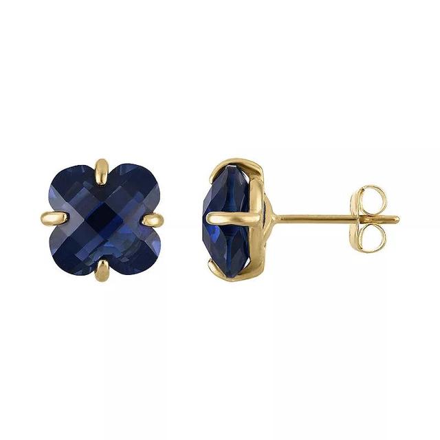 Tiara 10k Gold Gemstone Clover Cut Stud Earrings, Womens, Created Blue Product Image