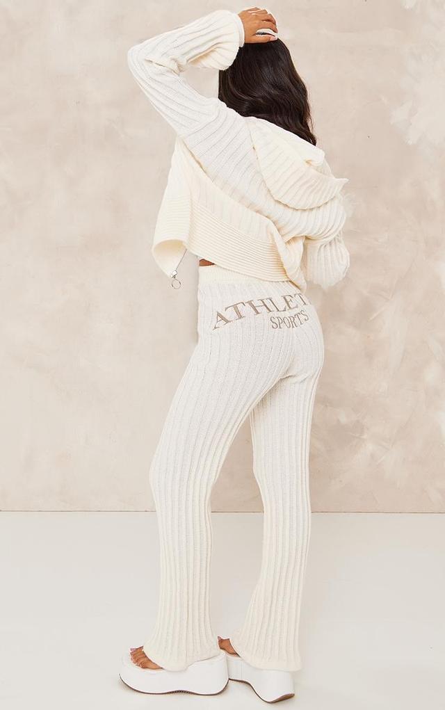 Petite Cream Athletic Sport Embroidered Knit Flared Pants Product Image