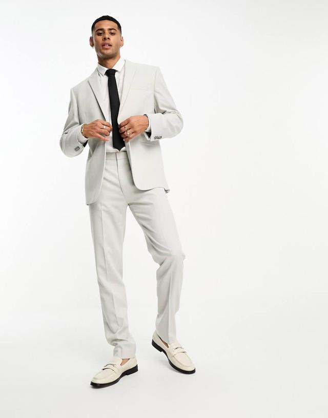 ASOS DESIGN slim suit pants in crosshatch in ice gray Product Image