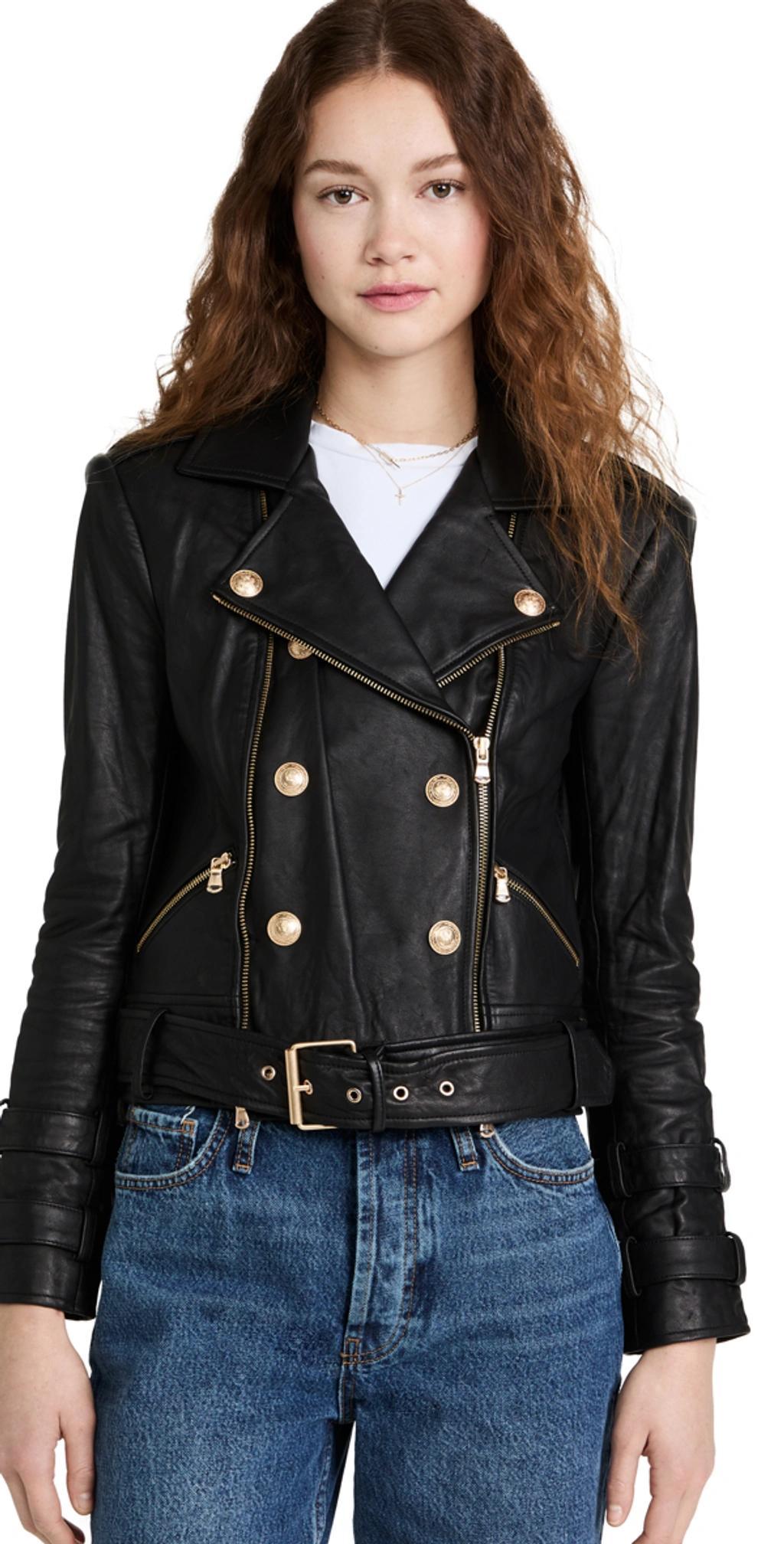 Billie Double-breasted Leather Jacket In Black Product Image