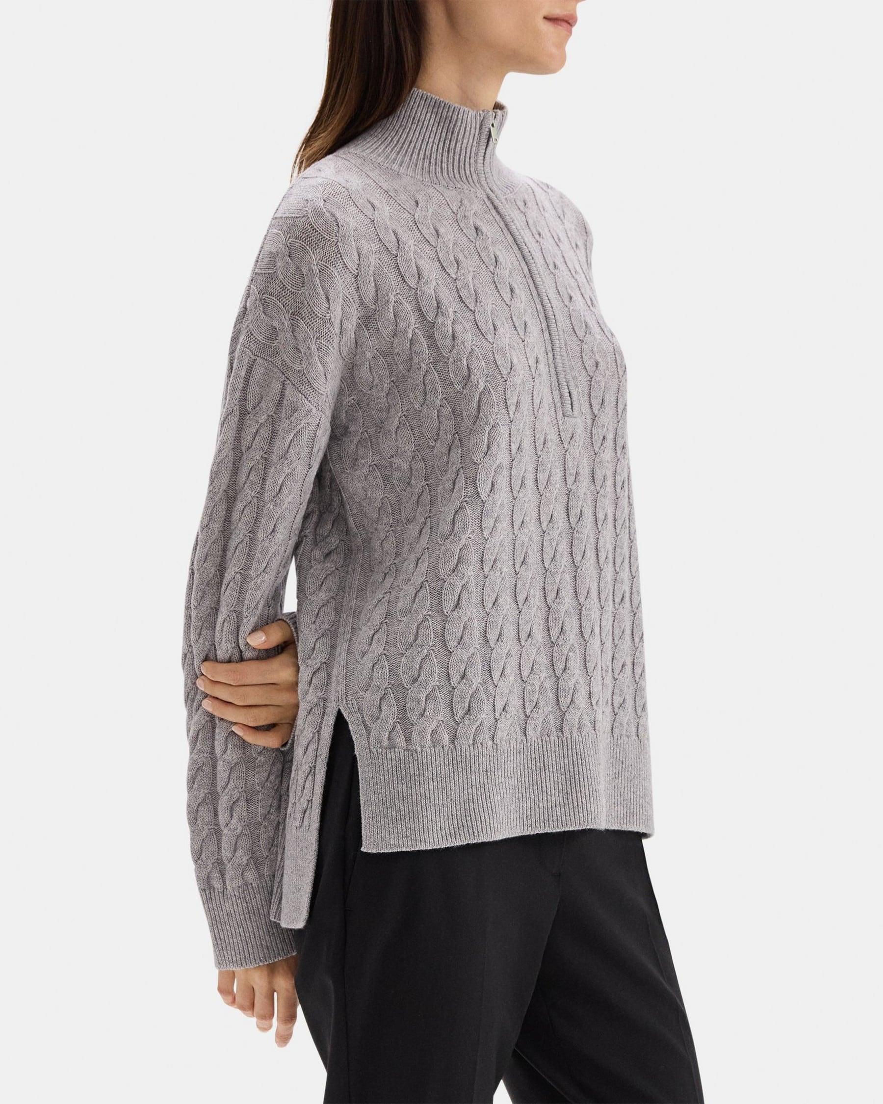 Cable Knit Half-Zip Sweater in Wool-Cashmere Blend Product Image