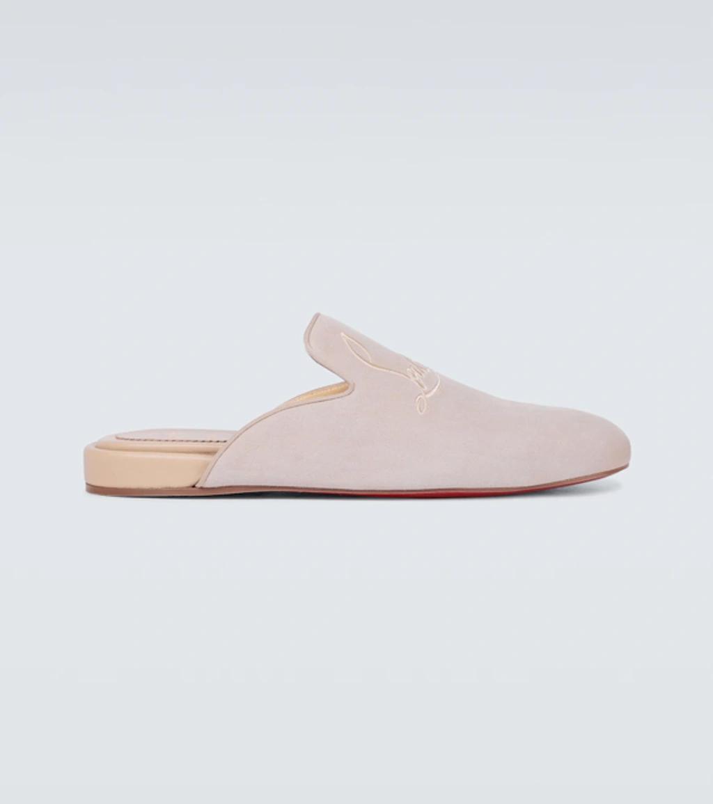 CHRISTIAN LOUBOUTIN Navy Coolito Flat Mules In Beige Product Image