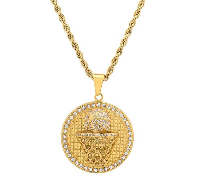 Steeltime Mens 18k Gold-Plated Stainless Steel Simulated Diamond Basketball 24 Pendant Necklace Product Image