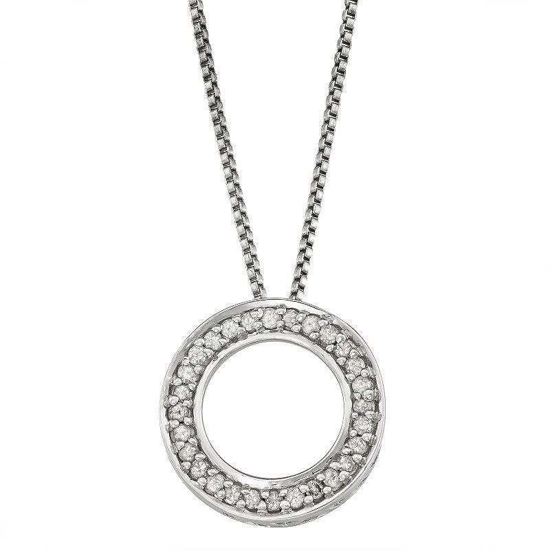 Sterling Silver 1/6 Carat T.W. Diamond Circle Pendant Necklace, Womens Silver Tone Product Image