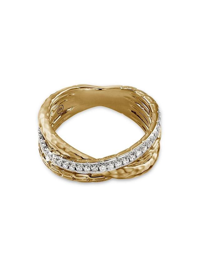 John Hardy Classic Chain Hammer Diamond Crossover Ring Product Image