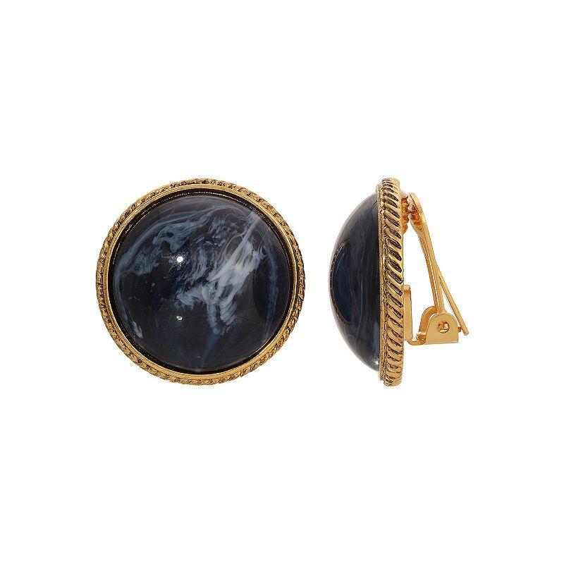 1928 Gold Tone Round Blue Clip Earrings, Womens Product Image