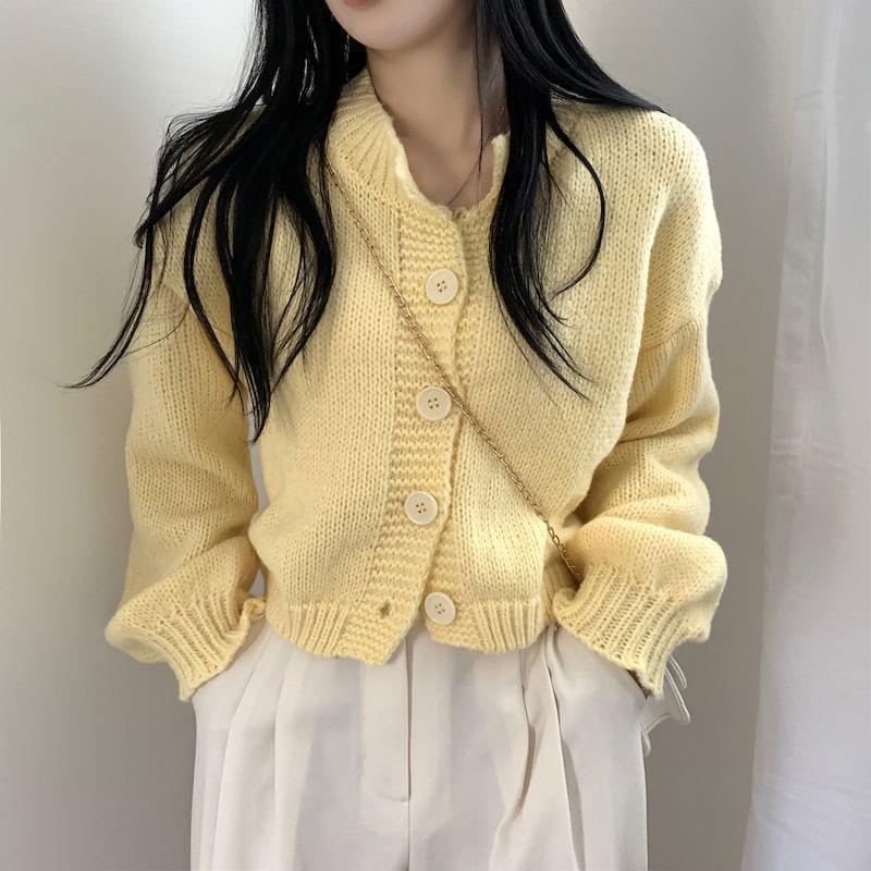 Round Neck Plain Cardigan Product Image