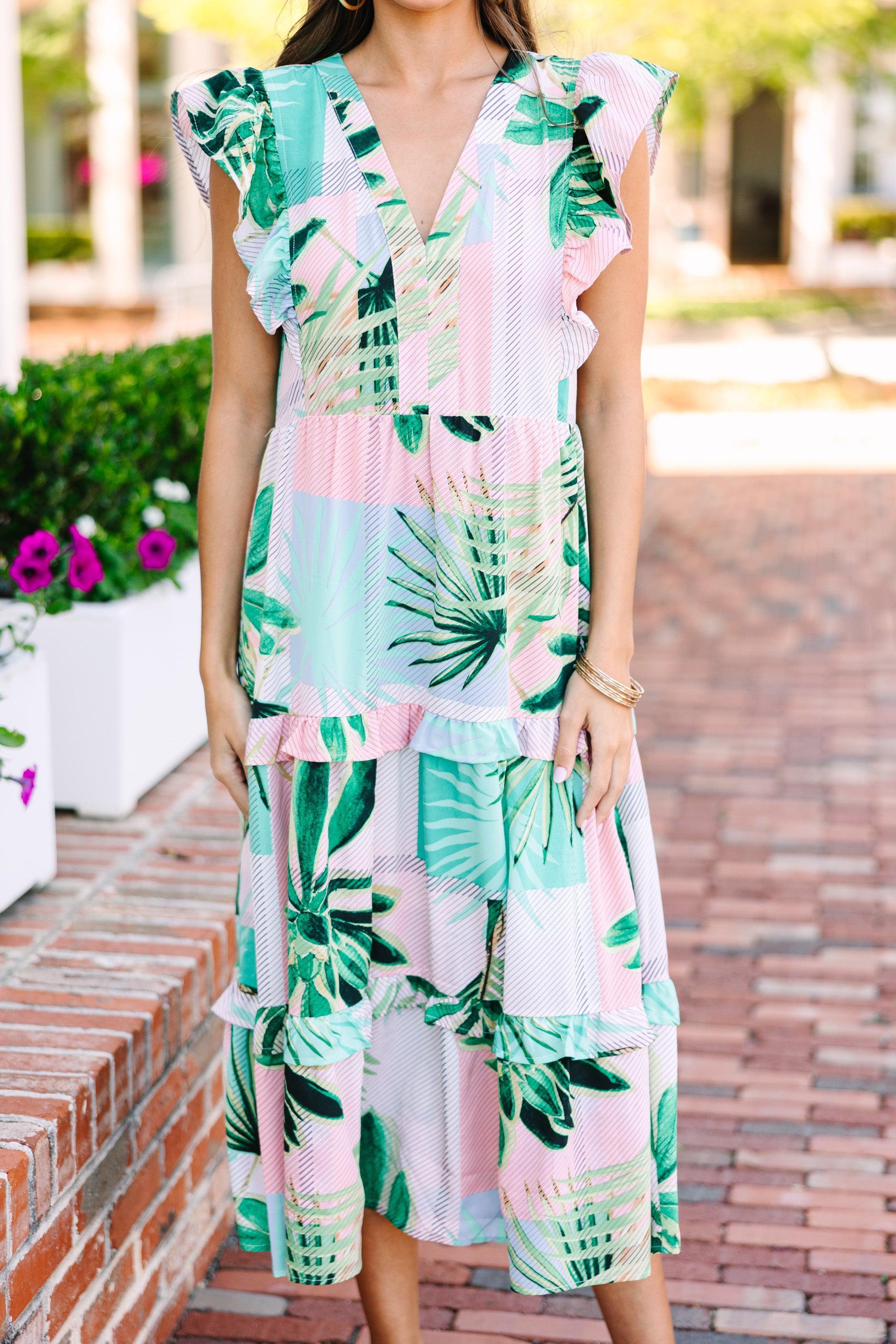 Tropical Dreams Pink Floral Midi Dress Female Product Image