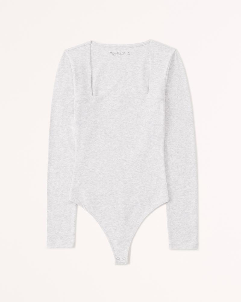 Long-Sleeve Cotton Seamless Fabric Squareneck Bodysuit Product Image