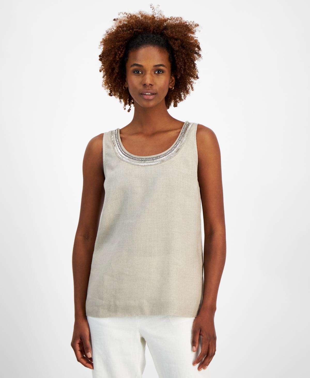 Women's 100% Linen Embellished Tank Top, Created for Macy's Product Image