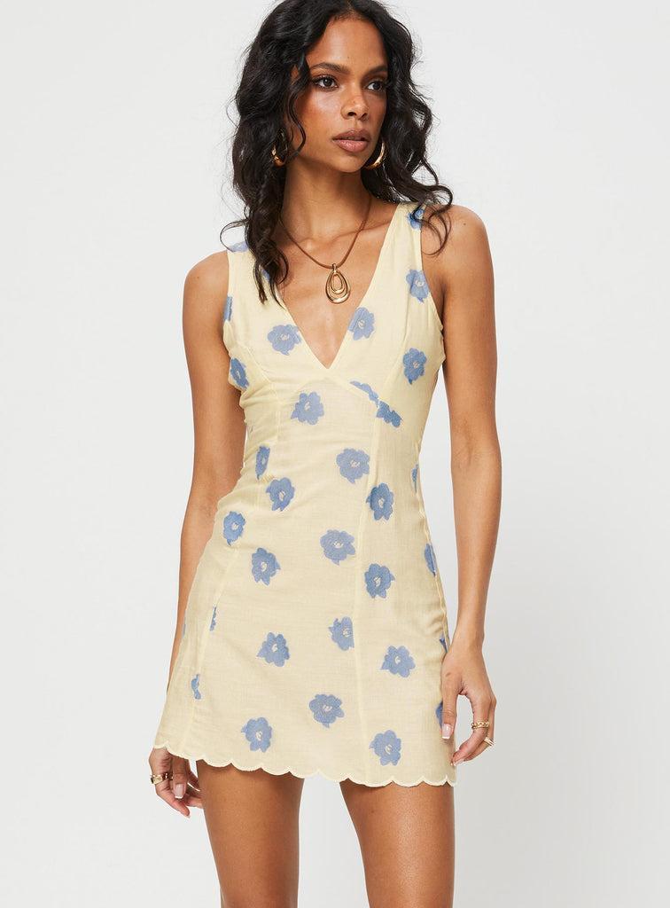 Alhena Mini Dress Yellow / Blue Floral Product Image