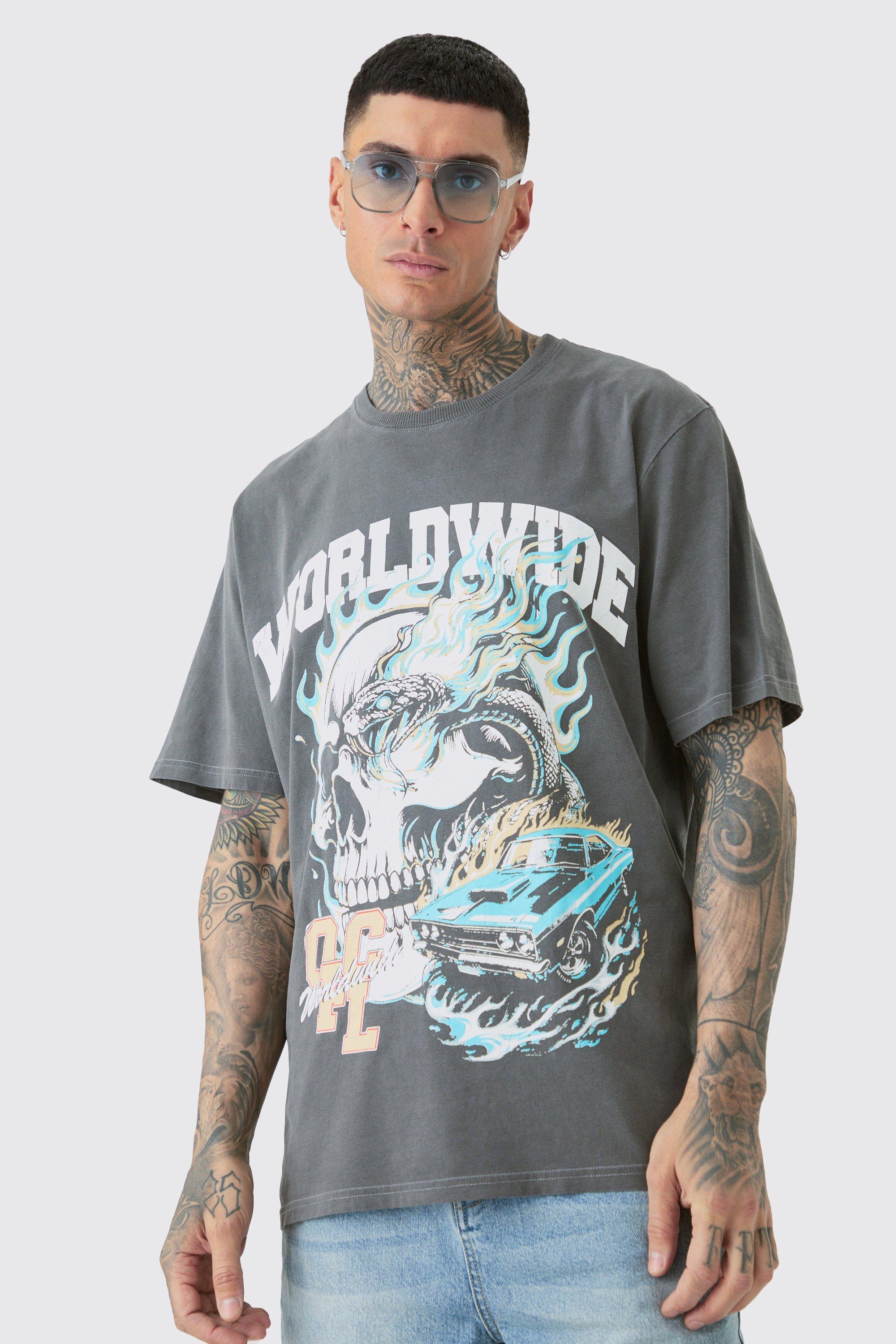 Tall Worldwide Gothic T-shirt In Acid Wash | boohooMAN USA Product Image