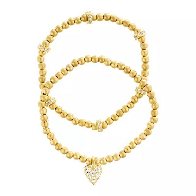 Adornia Gold Tone Crystal Heart Bead Bracelet 2-piece Set, Womens Product Image