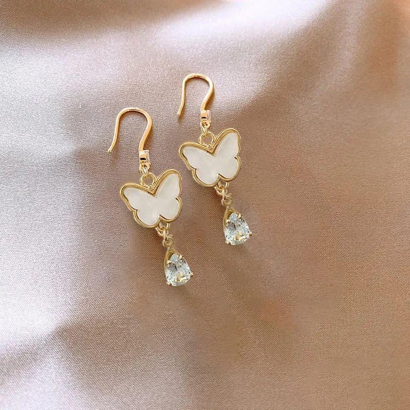 Butterfly Rhinestone Drop Hook Earring Product Image