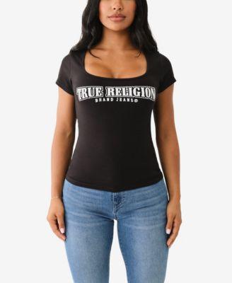 True Religion Womens Short Sleeve Logo Square Neck Top Product Image