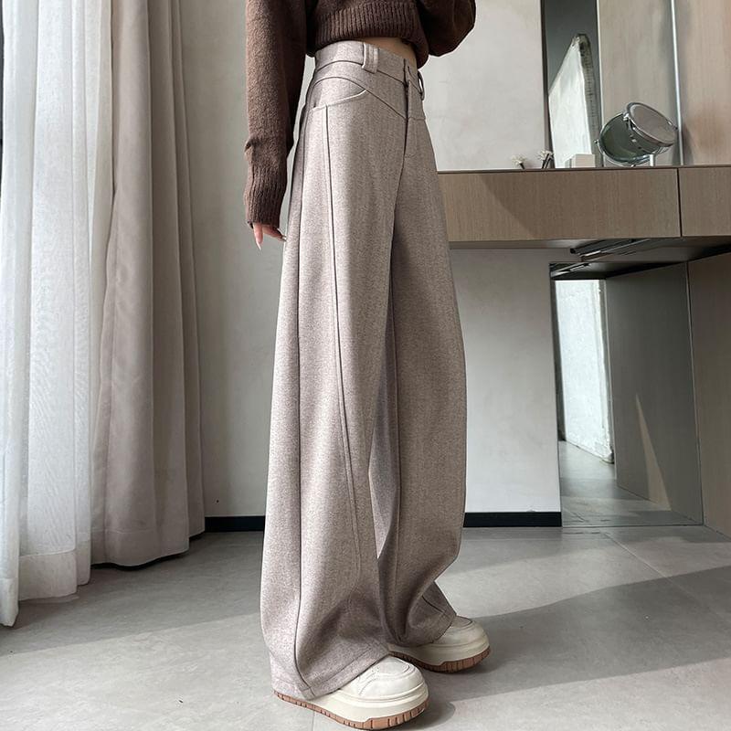 High Waist Plain Wide Leg Pants (Various Designs) Product Image