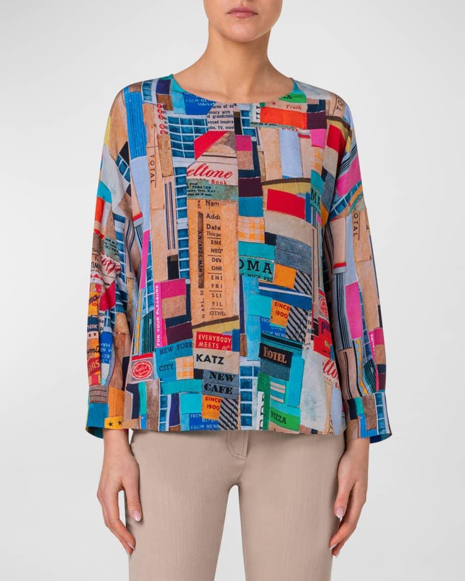 Crepe De Chine NYC Paper Collage Print Blouse product image