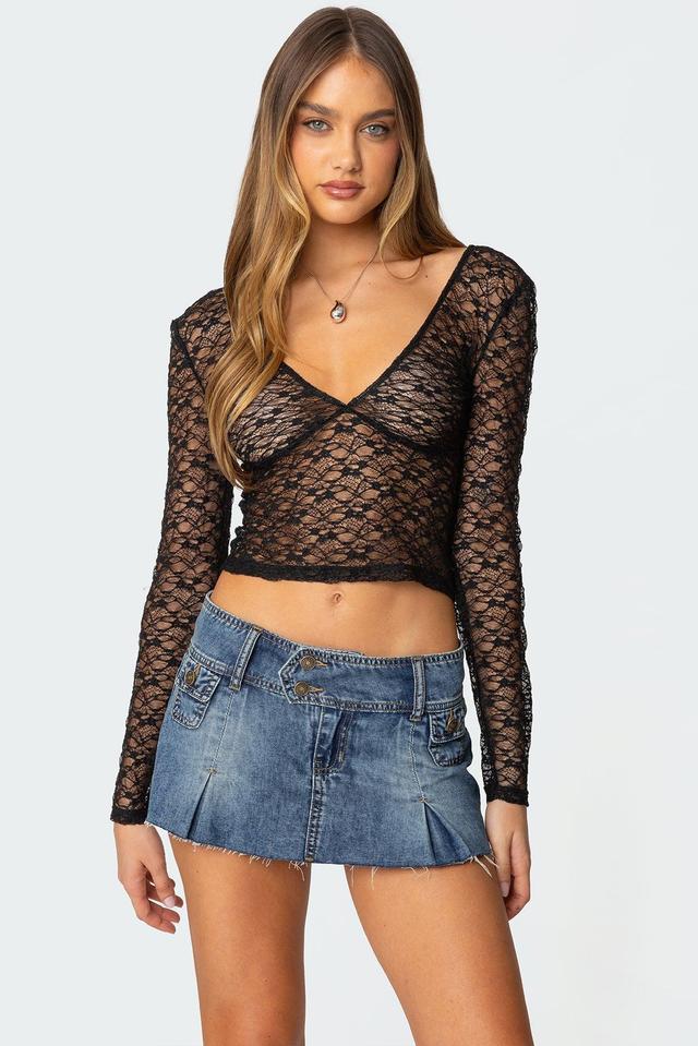 Sheer Lace V Neck Top Product Image