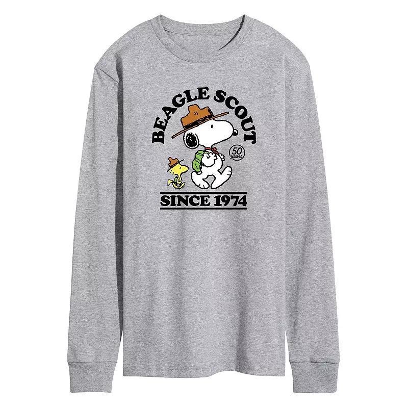 Mens Peanuts Beagle Scout Since 1974 Long Sleeve Graphic Tee Grey Gray Product Image