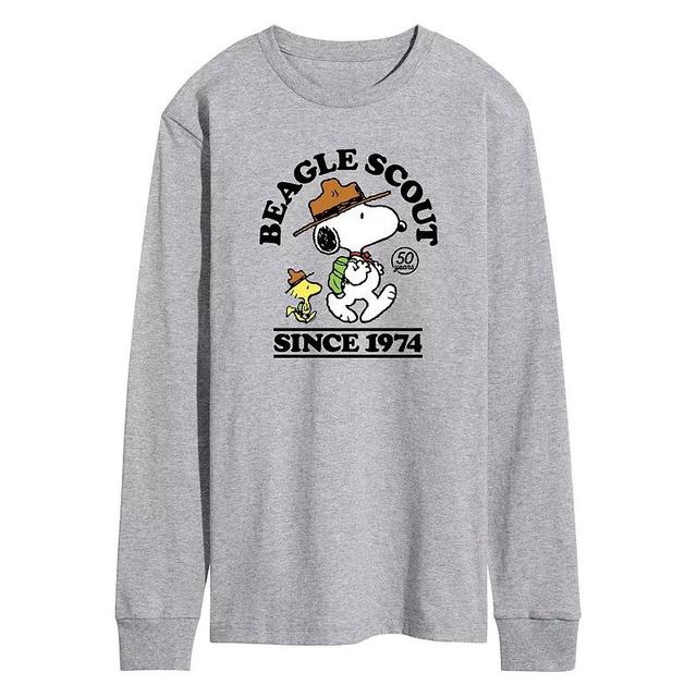 Mens Peanuts Beagle Scout Since 1974 Long Sleeve Graphic Tee Grey Gray Product Image