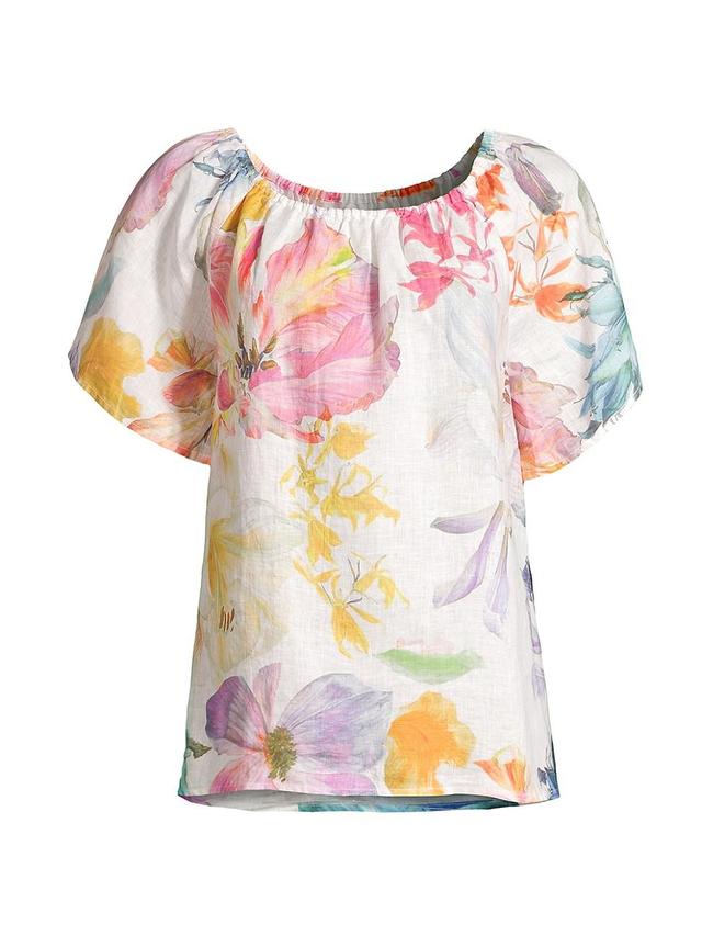 Womens Linen Floral Off-The-Shoulder Top Product Image