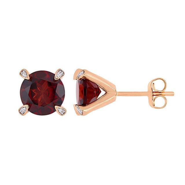 Stella Grace 10k Rose Gold 1/10 Carat T.W. Diamond & Garnet Stud Earrings, Womens, Red Product Image