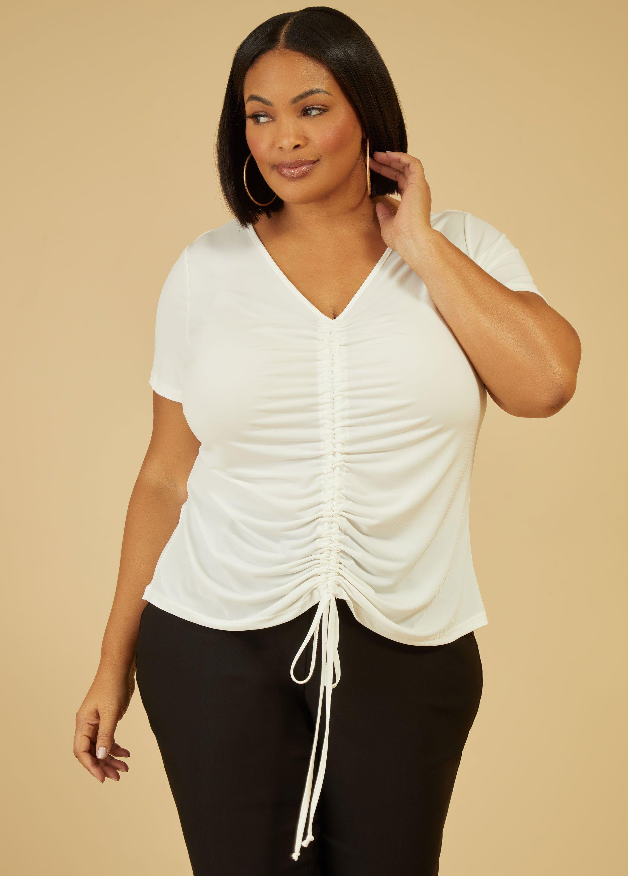 Plus Size Drawstring Knit Top Ashley Stewart Product Image