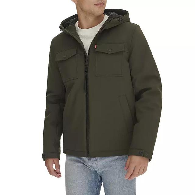 Mens Levis Soft Shell Quilt Lined Hooded Storm Coat Green Product Image