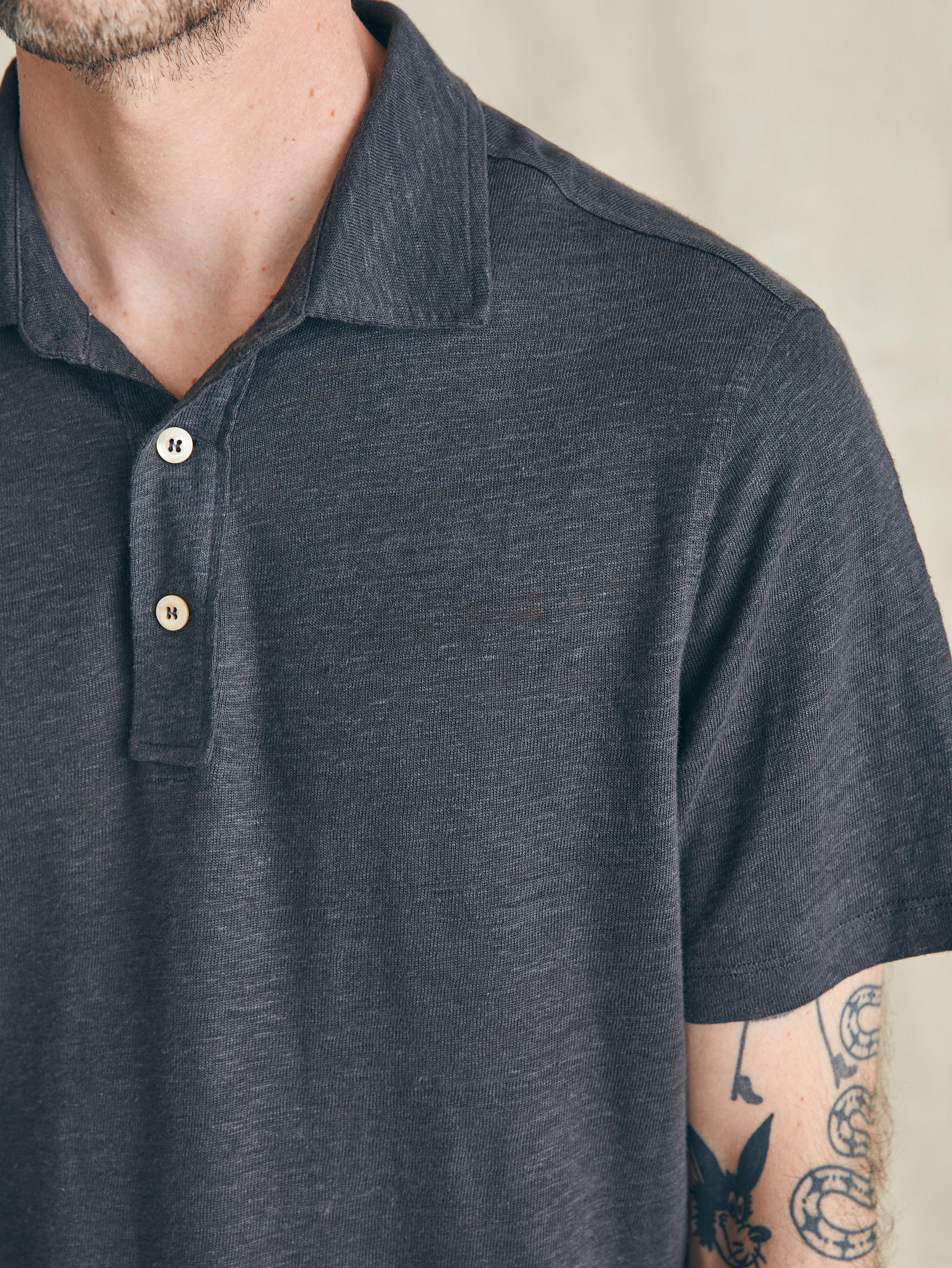 Short-Sleeve Linen Polo - Black Iron Male Product Image