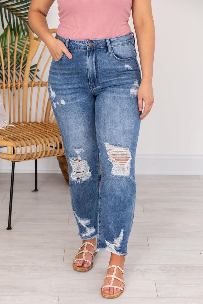 Priscilla Distressed Girlfriend Medium Wash Jeans FINAL SALE Product Image