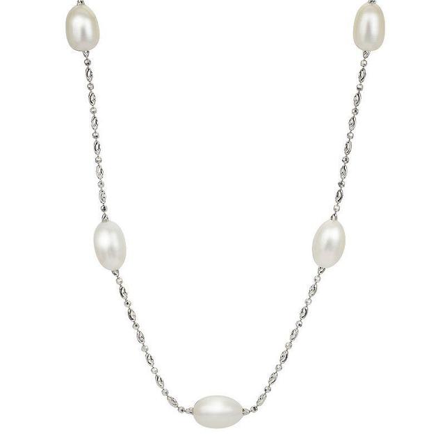 PearLustre by Imperial Sterling Silver Freshwater Cultured Pearl Station Necklace, Womens White Product Image