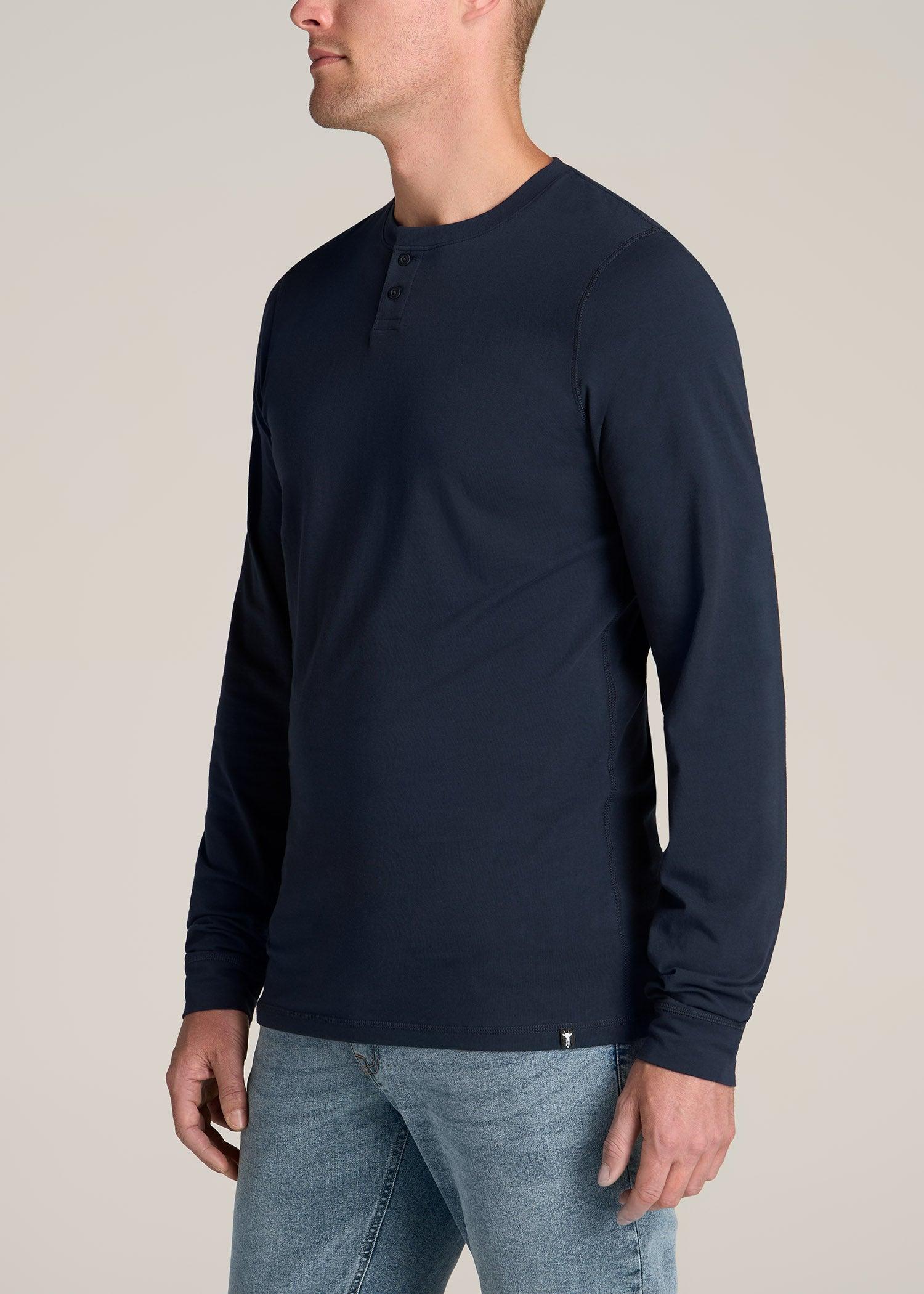 Pima Stretch Knit Henley Shirt for Tall Men in Evening Blue Male Product Image